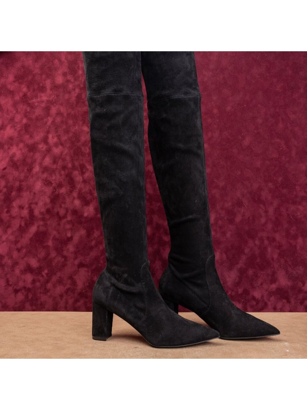 Stuart Weitzman Lesley Black Back Lace Suede Slip Fashion OTK Boots 12US EUR42.5